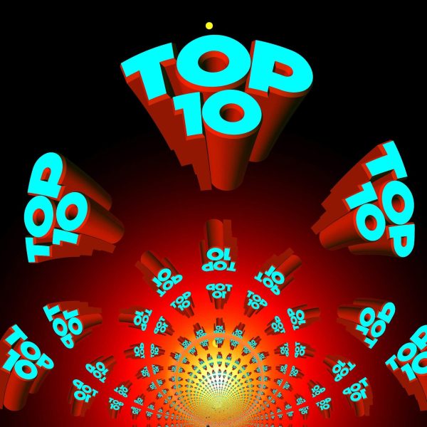 A red and blue background with the words top 1 0 written in neon.